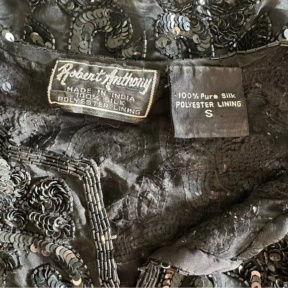 Vintage Robert Anthony 100% Pure Silk Sequin Blazer Top Black S - Picture 8 of 9